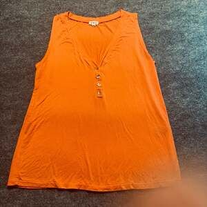POL Vibrant Orange Henley V-Neck Button Down Sleeveless Tank Top Size L Boho